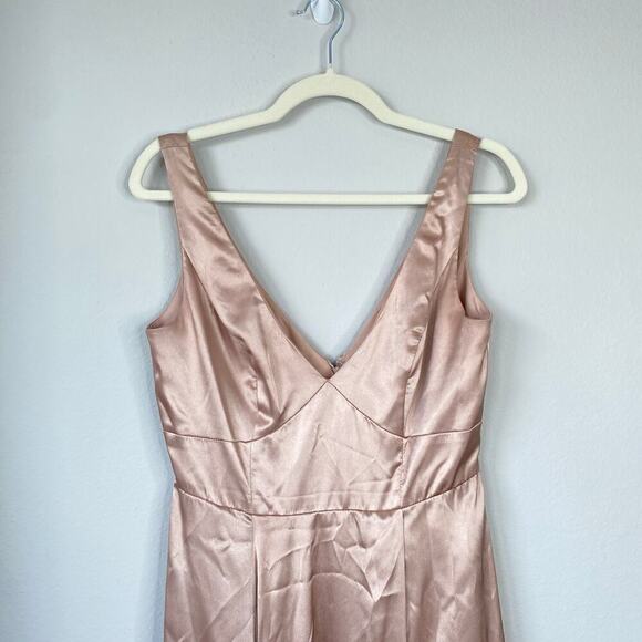 GALINA SIGNATURE Charmeuse Tank V-Neck Dress with Slit Sand Size 10 Bridesmaid - Picture 4 of 8